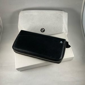BMW Leather Double Zip Clutch Wallet Black
